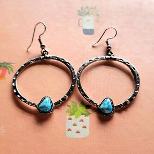 Western/Native Silver Hoops with Turquoise Accent